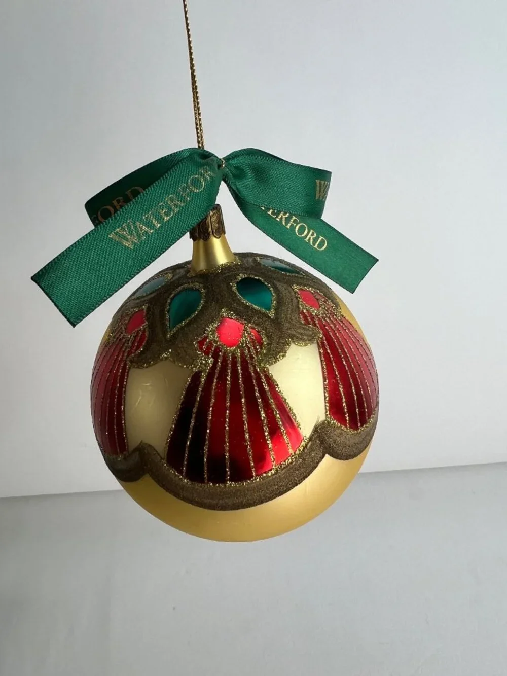 VTG Italy Waterford glass Christmas Ornament Peacock gold ball No Box